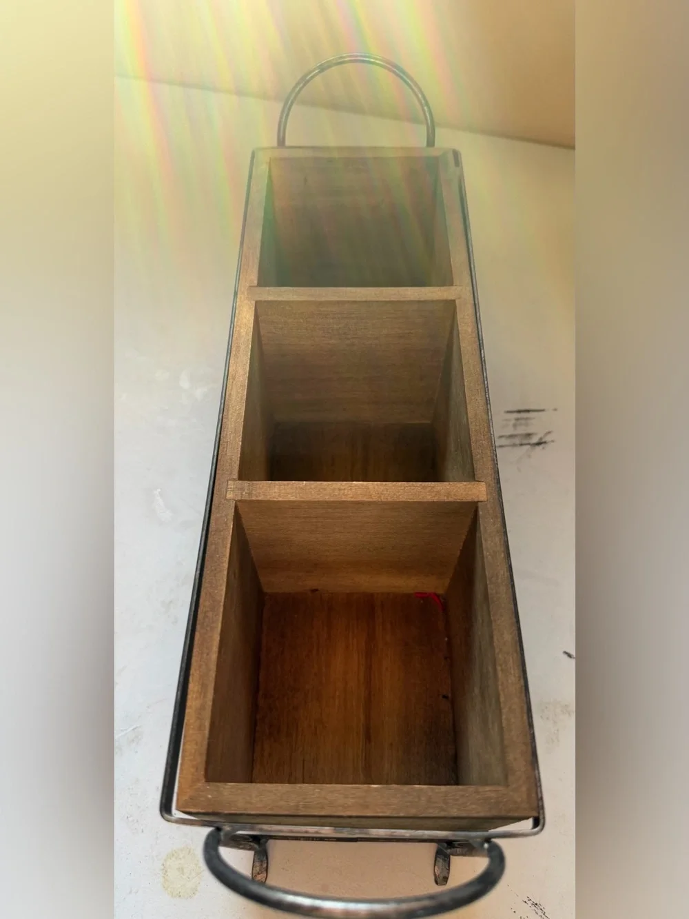 Wooden Three-Compartment Organizer - Natural Brown